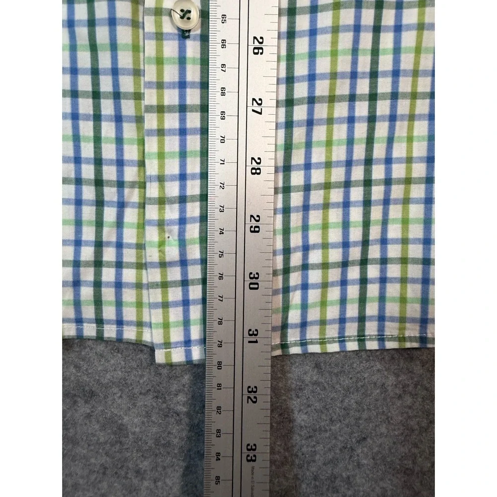 Linea Uomo Mens Modern Fit Short Sleeve Plaid Button Up Shirt Blue Green Large